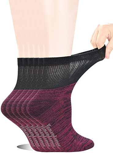 Yomandamor Ladies 6 Pairs Bamboo Diabetic Ankle Socks with Non-Binding Top And Cushion Sole,L Size