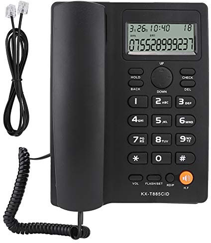 ASHATA Teléfono con Cable, identificador Llamadas Teléfono con Manos Libres Oficina en el hogar Teléfono línea Fija Hotel Inglés, teléfono con Cable Escritorio con último número Rellamada(Negro)
