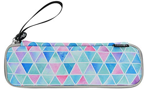 CM Reusable Portable Travel Tableware Carrying Bag Storage Case Cutlery Flatware Organziers for Straw Spoon Fork Chopsticks Utensil Holder (Fade in Blue Triangle Pattern)