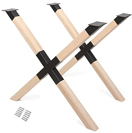LouMaxx Tischbeine Holz – 2 Stück Schreibtischbeine – X-Form aus Holz und Metall – für Schreibtisch und Esstisch – 78 x 71 x 5 cm