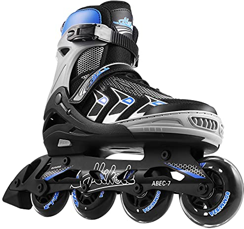 Hikole verstellbare Inline-Skates für Erwachsene und Jugendliche, sichere Outdoor-Rollschuhe für Damen Herren Mädchen Jungen (Blau Schwarz, L(37-40)) Ama005823_bl_l_eu@