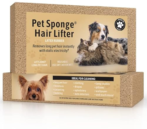 SpongeCo Pet Sponge Hair Lifter 3 Pack Remove Dog, Cat and Other Pet Hair from Furniture, Carpet, Bedding and Clothing - 3 Sponges All Natural Latex Rubber, Made in The USA