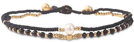 Made by Nami Surfer Fußkettchen mit Perlen Damen & Mädchen - Handmade Festival & Strand Accessoires - Goa Hippie Fußkette - Fußband Bunt Orientalisch (Black Pearl)