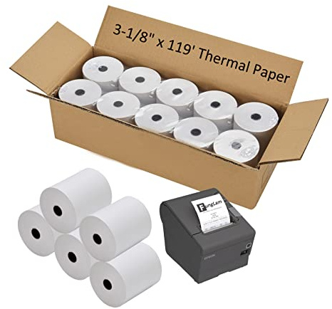 FungLam Thermal Receipt Paper Rolls, 3-1/8 x 119', 10 Rolls per Case, Crisp, Clear Images, Red End-of-Warning Signal, POS/Cash Register Paper