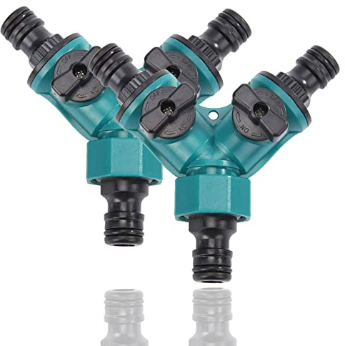 2 stycken 2-vägsventil med avstängningsventil, slangkontakt 3/4 tum plast slangkoppling dubbel anslutning, trädgårdsslang, snabbkontakt, trädgårdsslang, splitter adapter för trädgård