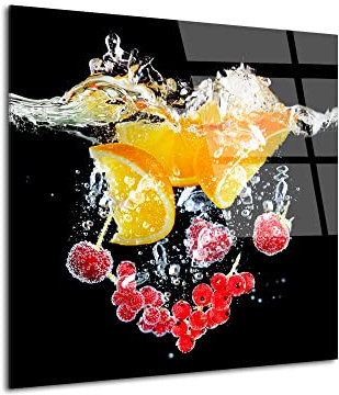 Quadro in plexi, Stampa su vetro Acrilico, Quadro da parete, Decorazione moderna, Cornice plexiglass Bagno d'arancia e Frutta Rossa, 30x30 cm