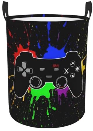 Gbuzozie Game Joystick Round Laundry Hamper Gaming Storage Basket Toys Clothes Organizer Bin For Home Bathroom Bedroom Dorm Nursery, 38l