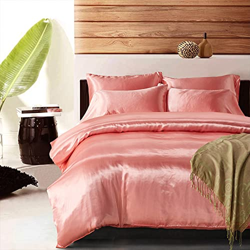 Nyescasa Satin Bettwäsche 135x200 2 Teilig Rosa Einfarbig Unifarben Bettwäsche-Set Luxus Seide Glanzsatin Bettbezüge Glatt Glänzend Bettbezug mit Reißverschluss und Kissenbezug 80x80cm