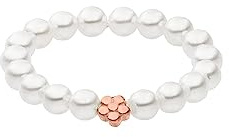Purelei Shiny Bloom Anello (oro, argento, oro rosa), impermeabile, elastico da donna in perle, elegante anello con perline Seashell, regalo da donna, diverse misure, M/L, Acciaio inossidabile