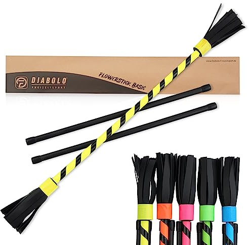 Diabolo Freizeitsport Flowerstick Basic (gelb) - UV reaktiver Flower Stick mit Zwei Glasfaser Handstäben, Hingucker auf Festivals, ideal für Anfänger, leicht zu kontrollieren