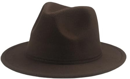 WERNZATT-Kinder Faux Tweed Breite Krempe Filzhut Einfarbig Kinder Jazz Hut Klassisch Breite Krempe Panama Bowler Hut (Kaffee, 4-10 Years)