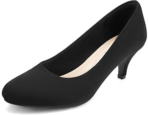 Greatonu Womens Round Toe Court Shoes Kitten Heels Low Heels for Women Pumps Shoes Closed Toe Office Dress Shoes Wedding Heels Black PU