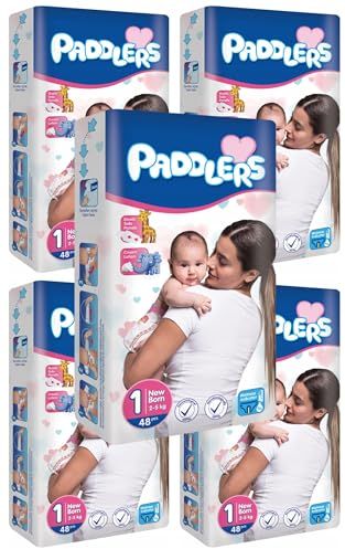 PADDLERS New Born Windeln - Kinderwindeln - Hochsaugfähige Windeln mit Nässeindikator - für Kinder im Alter von 0-3 Monaten und 2-5 kg (Größe 1, 240 stück) ECO PACK