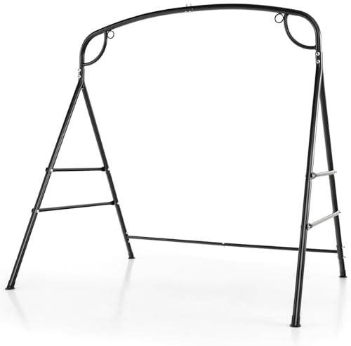 GYMAX Supporto per Altalena da Giardino in Metallo, A-Forma Telaio per Altalena con Barre Laterali e 2 Anelli, Capacità di Peso di 300 kg