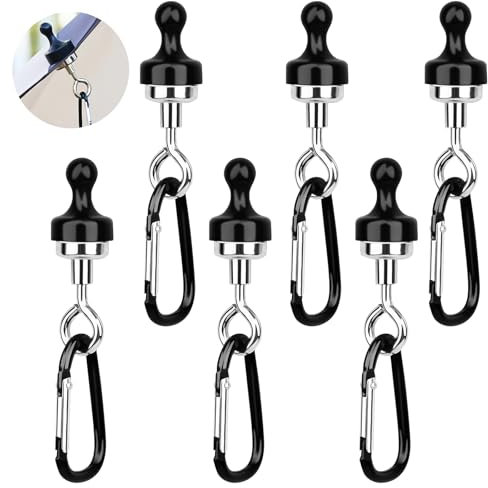 Fonyet Magnethaken Extra Stark 6 Stücke Magnet mit Karabiner Haken, 360 Grad Drehbarer Magnetische Haken Runder abnehmbarer Magnethaken für Camping Garage Küche Büro Haken