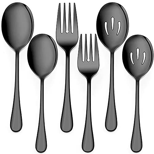 JIVIMOCO Serving Stainless Steel Buffet Catering Banquet Serving Spoons Forks Set Serving Spoons and Forks Set Black