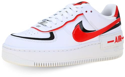 NIKE Damen Air Force 1 Shadow Sneaker, White Lt Crimson Black White, 39 EU