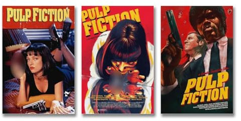 Qiamenu 3 Poster di Pulp Fiction con Copertina di Film Classico - Decorativi da Parete su Tela per Stanza con Stampa Estetica 20 x 30 cm, 3 Pezzi, Stile 3