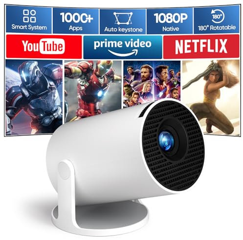 Wielio 2025 New Mini Projector, Android 11 Built-in Apps, Native 1080P 4K Supported, WiFi 6 & Bluetooth 5.4, 180° Adjustable Stand, Auto Keystone, Portable Projector for iOS/Android / Swtich2 / PS5