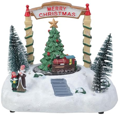 YUGSHNKFC Caja de música giratoria de resina fácil de usar, decoración navideña con reproductor de música integrado y sistemas de iluminación ambientales