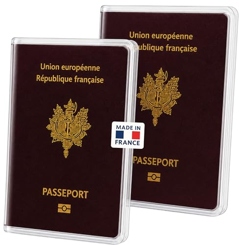 PRÊT À VOYAGER® – Lot de 2 Étuis Passeport Transparent – Format Européen 13x10 cm – PVC Cristal Haute Qualité – Fabriqué en France – Protection Passeport Souple