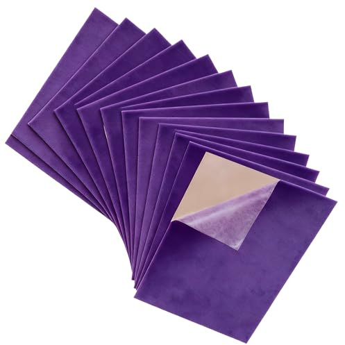 15 hojas de tela de terciopelo autoadhesivas, 20 x 30 cm, fieltro no tejido flocado para caja de joyería, manualidades, decoración, paquete, color morado