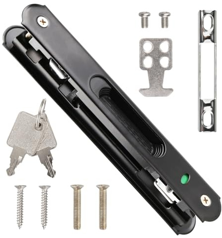 Serratura con Gancio per Porta Scorrevole e Finestra, Chiusura con Serratura da un Lato per Mobili, Porte in Vetro e Finestre, Facile Installazione, Design Moderno e Materiali Resistenti