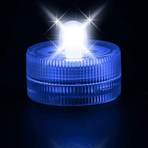 WedDecor Lot de 20 bougies chauffe-plat à LED bleues étanches, fausses bougies électriques réalistes et lumineuses sans flamme vacillante pour la maison, les décorations de mariage et de Noël