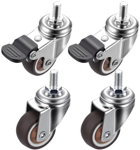 4 PcsRuedas para Muebles, Ruedas Giratorias Pequeñas, Ruedas para Muebles Pesados Pequeñas Giratorias de 360°, Rueda de Transporte para Mesas Estanterías(2 con freno, 2 sin freno)