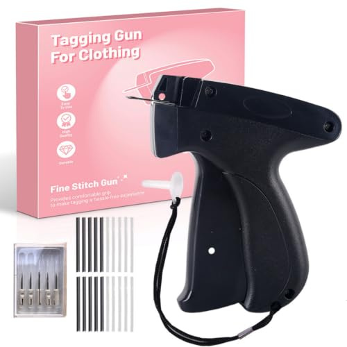 Pistolet Étiquette Textile, Étiqueteuse équipement avec 1000 Attaches Plastique et 5 Aiguilles, Pistolet d'Étiquetage pour Draps, Tissus, Jeans, Jupes, Artisanat, Noir