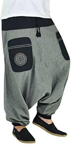 virblatt - Herr Haremsbyxor & Dam Haremsbyxor | Bomull | Låga Ridbyxor, Långa Turkiska Hippiebyxor, L-XL