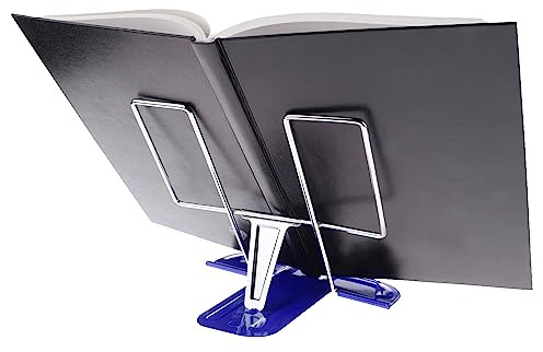 MP - Atril de Lectura, Soporte para Libros, Soporte Metálico con 3 Inclinaciones, Atril Ligero y Compacto, Ajustable, para Estudio, Trabajo o Lectura, Fácil de Transportar, Color Azul.