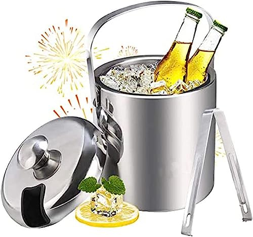 Eloklem Premium Eiseimer Doppelwandiger Isolierter Edelstahl sektkühler eiswürfelbehälter mit Deckel und Zange - Zur Aufbewahrung Von EIS Oder Flasche, 1.3 Liter