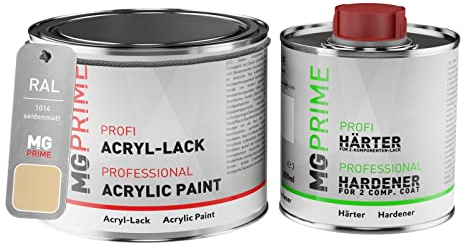 RAL 1014 Ivoire/Ivory Peinture acrylique mat satinée Pot de 0,75 litre / 750 ml, y compris le durcisseur