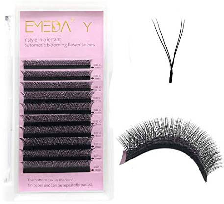 Y ögonfransar förlängningar D Curl .07 mm 9mm Mix Tray förberedd volym 2D-fläkt ögonfrans extensions .07 Mix YY typ mjuka konstgjorda ögonfransar 9 mm tillbehör från EMEDA (0.07 D 9mm)