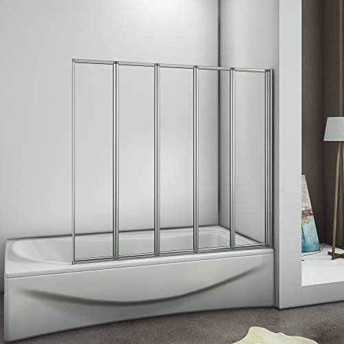 120x140cm Parete Vasca Da Bagno 5 Ante Pieghevole a Libro Vetro Temperato Trasparente 4mm, Telaio di Processo Elettroforesi opaco