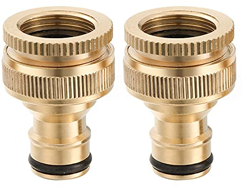 2 Pcs Garden Hose Tap Connectors, 1/2 Inch and 3/4 Inch Brass Hose Quick Tap Connector 2-in-1 Outdoor Threaded Tap Connector Water Hose Faucet Adapter