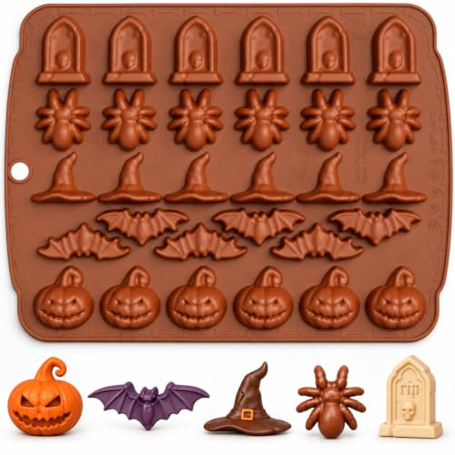 Halloween Silicone Mold,1 Pack 30-Cavity Halloween Chocolate Mold | Candy Mould Pumpkin Bat Spider Hat Tombstone Shape Mold for Chocolate,Candy,Jelly DIY