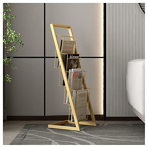 Stehendes Buch- Und Zeitungsregal - Prospektständer Informationsständer - Bürozeitschriftenständer - Organizer (Farbe : Gold, Größe : 33x33x93cm)
