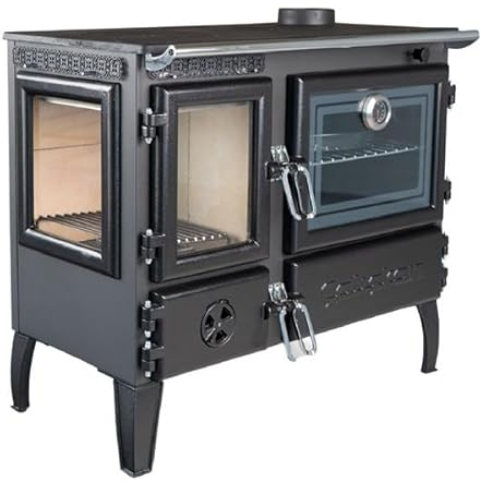 Caliskan Holzofen Modell 214-3D mit 6,42kW - Viel Gusseisen! - Schwarz - Direkte Entlüftung - Hoher Wirkungsgrad - Freistehend - 85x850x795 cm