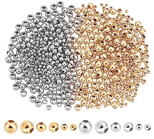 UNICRAFTALE Cirka 600 st 2 färger 3 storlekar runda distanspärlor 2/3/4 mm 304 lösa pärlor i rostfritt stål bricka metallpärlor små släta pärlor för armband, halsband smycken