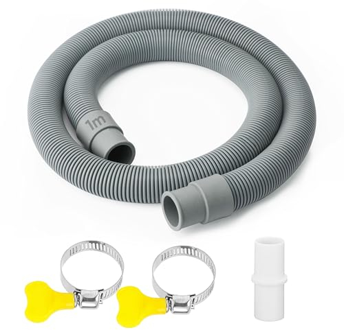 Ablaufschlauch Verlängerung Set für Waschmaschine 1M Waschmaschinenschlauch Verlängerung inkl Verbinderl und 2 Schlauchschellen Ø 20mm für Geschirrspüler Waschmaschine