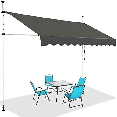 TANGZON Retractable Telescopic Awning, Aluminum Sun Shade Garden Shelter with Crank Handle, Anti-UV & Waterproof Outdoor Telescopic Canopy for Patio Balcony Cafe (350 x 120 cm, Grey)