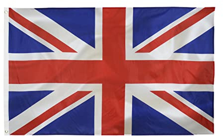 Bandera británica de 90 x 150 cm, poliéster de calidad para interiores y exteriores, con colores vivos y ojales de latón