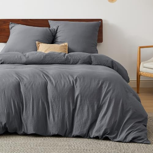 BEDSURE Bettwäsche 200x200 mit Spannbettlaken 4teilig Anthrazit - Weiche Vorgewaschene ÖKO-TEX Polyester Mikrofaser Bettwäsche-Set, 1 Bettbezug 200x200 cm, 1 Spannbettlaken, 2 Kissenbezüge 80x80 cm