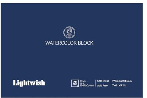 Lightwish Blocco di carta per acquerello, 100% cotone senza acidi, 300 g/m², 20 x 13,8 cm, per artisti, adulti, studenti, 20 fogli