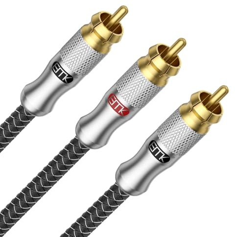 EMK Câble Audio RCA Y - 1 Mâle vers 2 Mâles - Répartiteur Stéréo pour Subwoofer, Amplificateur, Home Cinéma, HDTV et Haut-parleurs - 1M (3ft) - Connecteur Doré