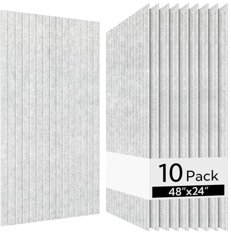 Olanglab Acoustic Wall Panels 10 Pack, 48 x 24 per Acoustic Panels Sound Absorbing, Decorative Sound Panels for Home Studio and Office, Silver Gray
