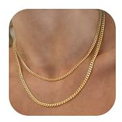 CASSIECA 2Pcs Halskette Damen Gold Edelstahl Kette Gold Damen 14k Goldene Kette Damen Kubanische Kette Stapelbar Halskette Damen Gold