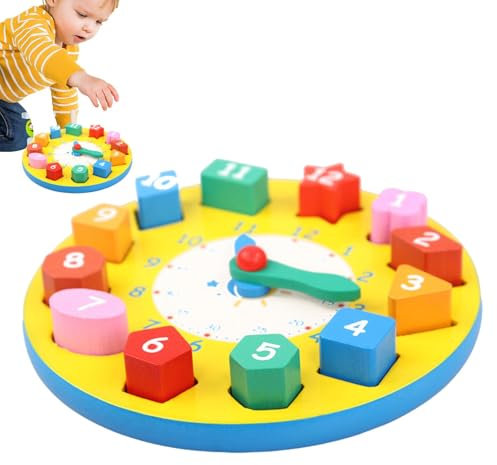 Form-Farbsortieruhr-Spielzeug, Unterrichtszeit-Zahlenuhr - Lehruhr in Zahlenform - Lehrzeit-Bumber-Blocks-Puzzle, Lernuhr aus für Kinder, Kleinkinder, Kinder
